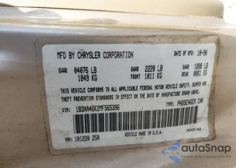 1991 Dodge Spirit z USA, uszkodzony, nr VIN 1B3XA46K2MF565396